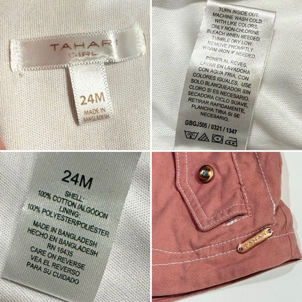 Tahari Pink Cotton Kids Girls Jacket Coat Hood Size 24 Months rhinestone buttons - Picture 9 of 16